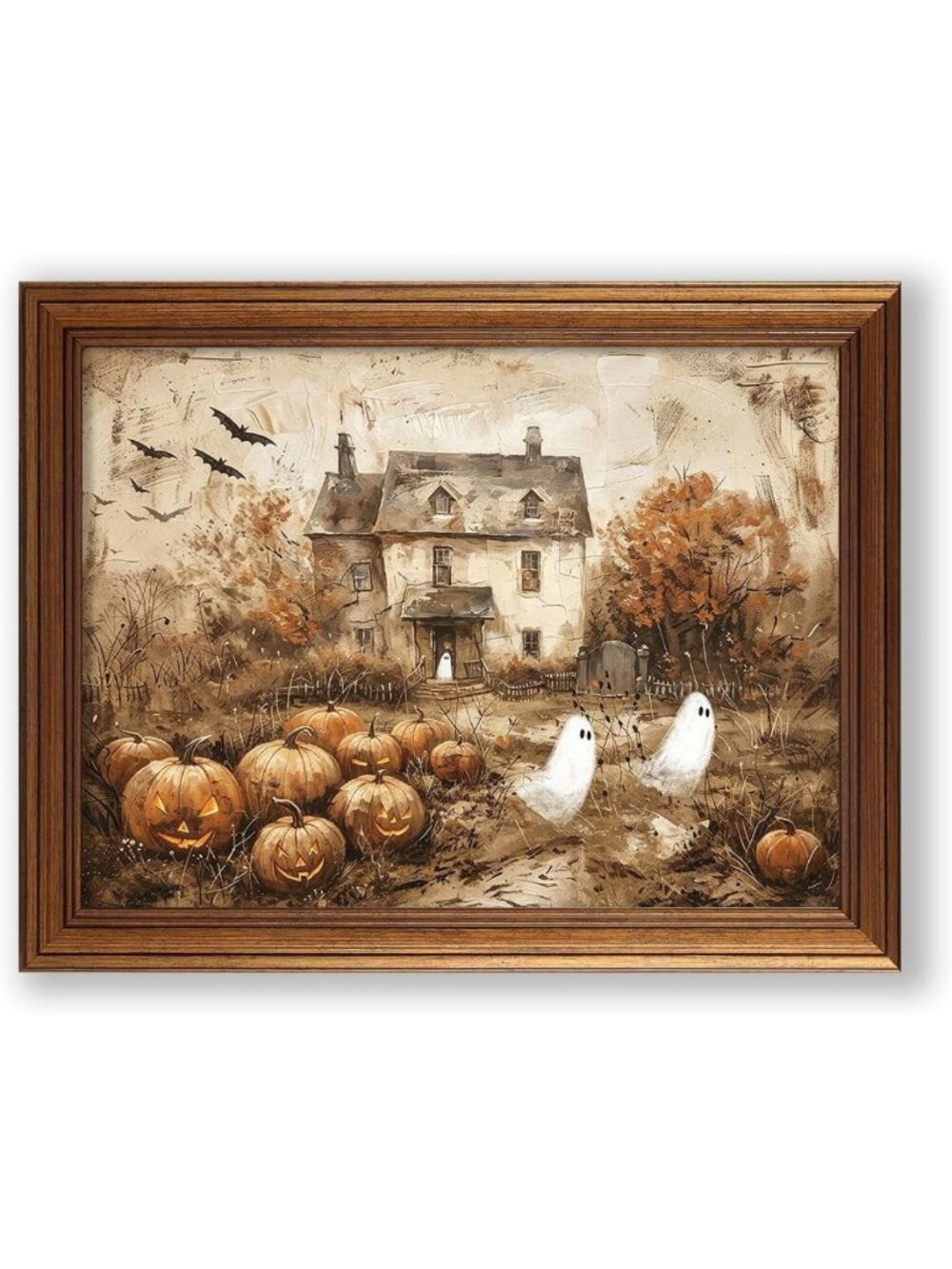 Cute Ghost Halloween Poster | Gothic Dark Academia Wall Art | 16x20 Framed Decor
